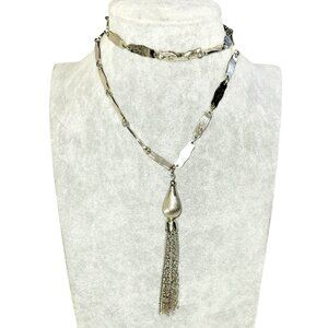 Vintage Classic Tassel Pendant Silver Tone Chain Necklace 23" Long 27" w/ Tassel